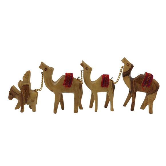 Nativity Donkey Camels Olive Wood Holy Land Figures Carved - Picture 1 of 16
